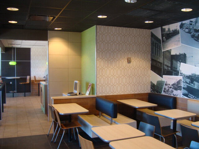 McDonalds interior with feature color wall